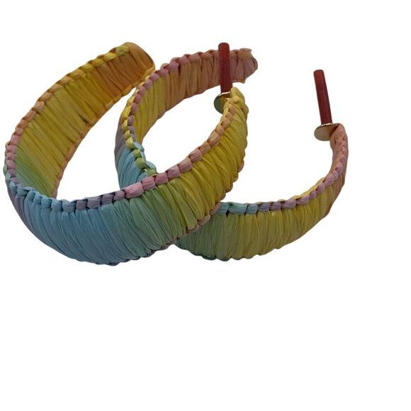 Handmade Raffia Hoop Earrings Rainbow Wrap Korean Summer Beach Party Jewelry - Picture 5 of 8